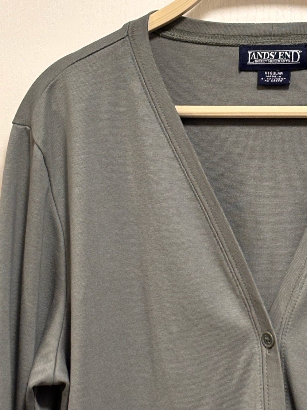 Lands End Soft Green Cardigan button down pockets